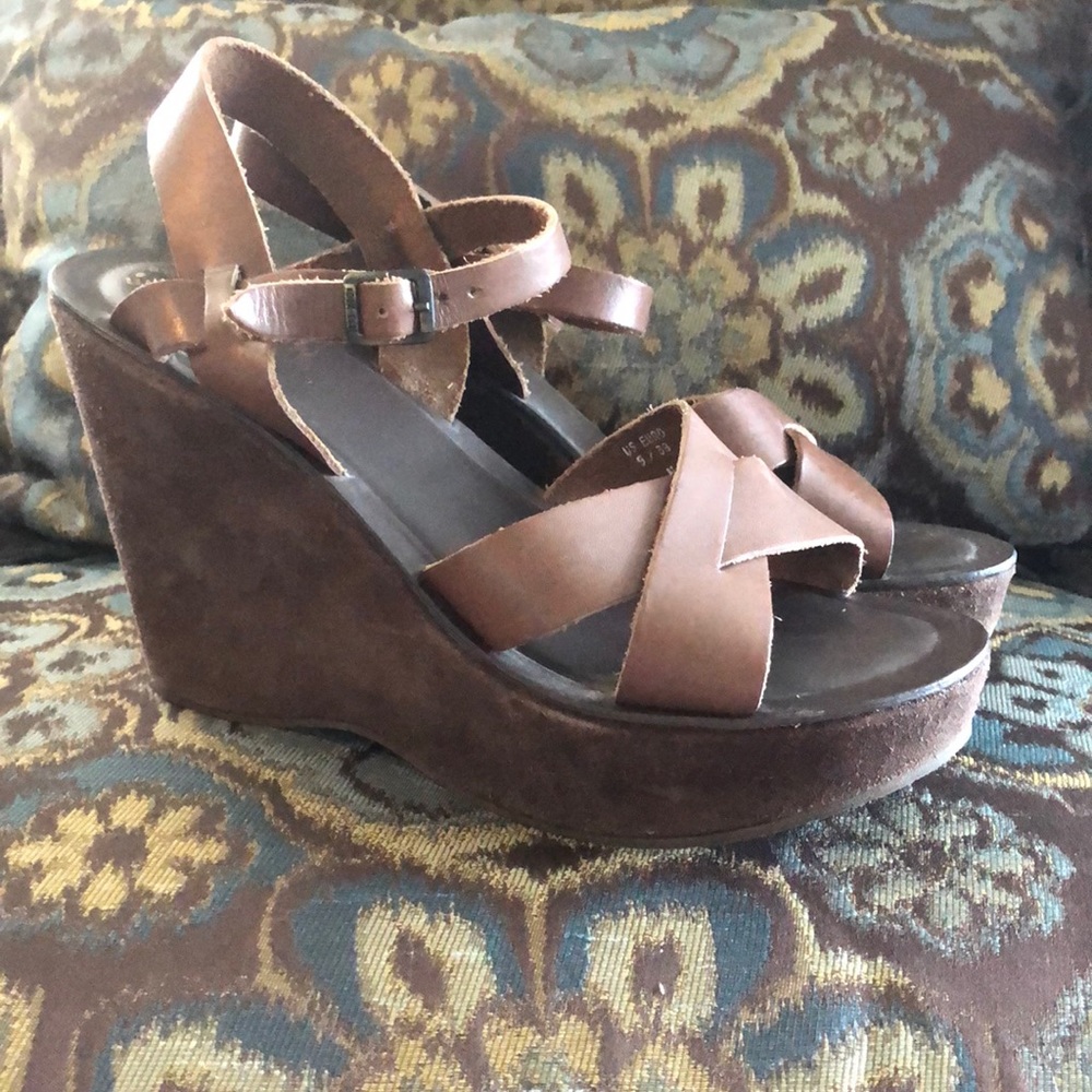 Leather and Cork Wedge Sandals